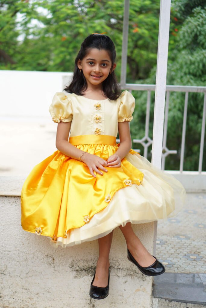 Light Peaches Yellow With Mango Yellow Party Dress