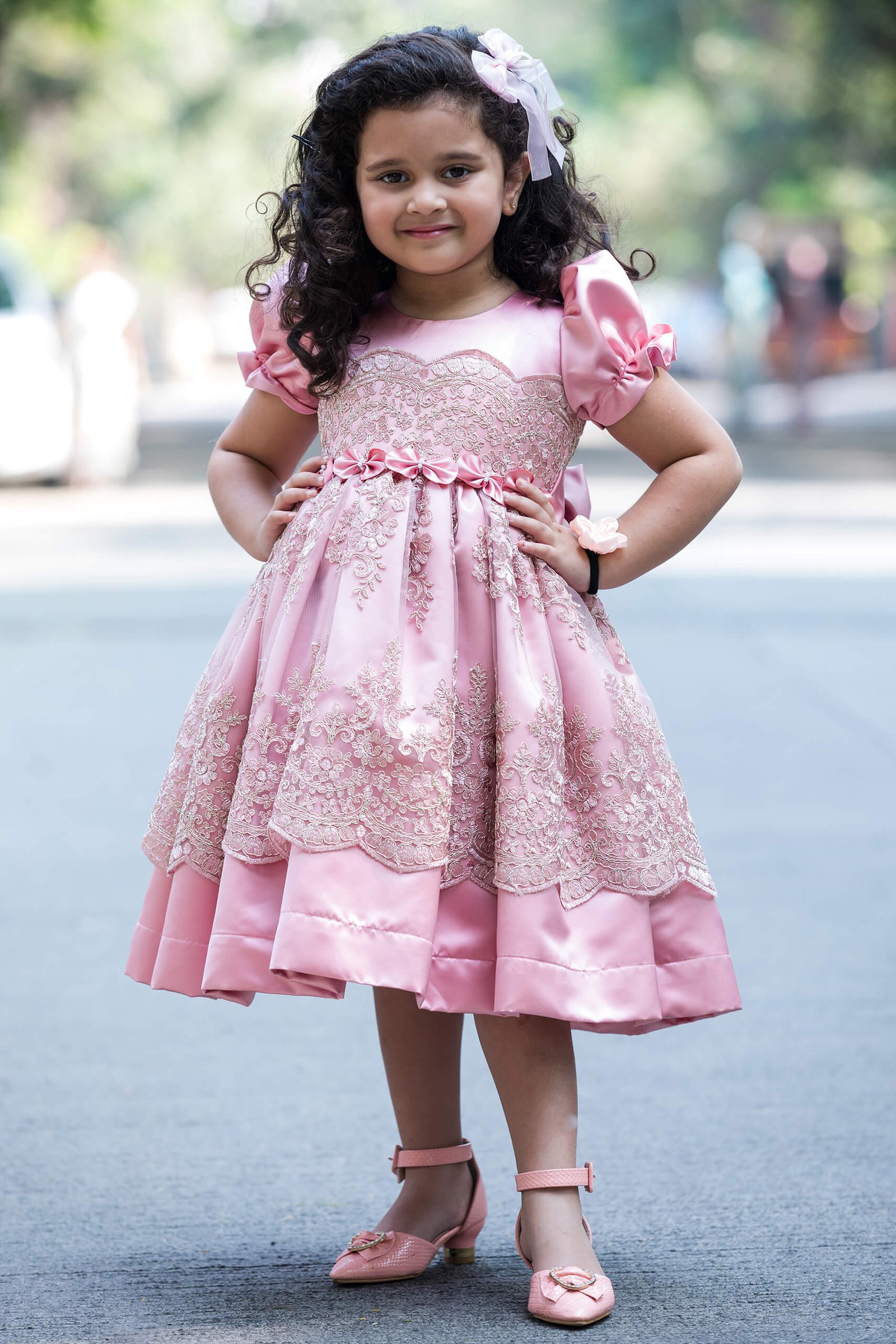 Onion Pink Muslin Flared And Tiered Dress With Printed Designs And Hand  Embroidery at Soch